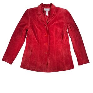 Vintage Liz Claiborne‎ Collection Red Suede Leather Blazer Jacket Women's Size M